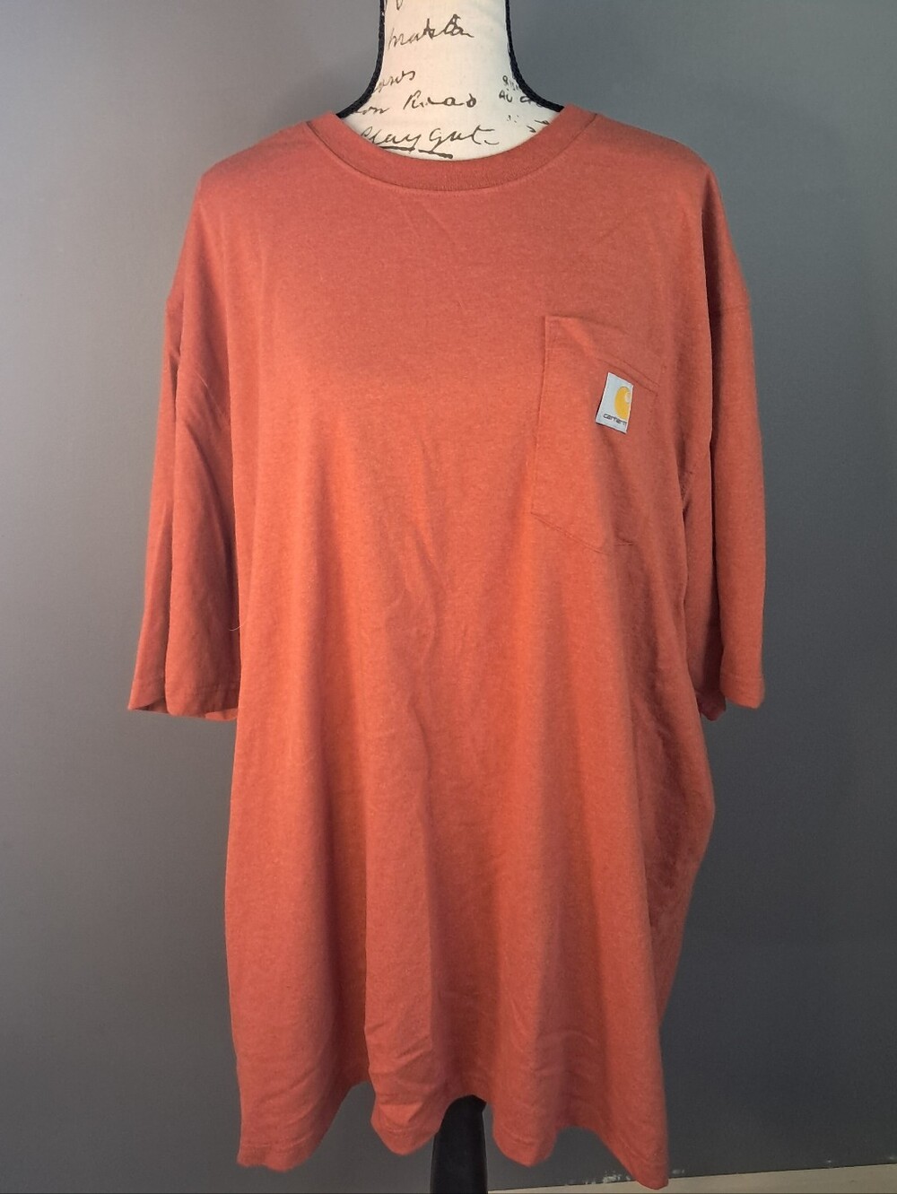 Carhartt T-Shirt Mens 2XL Short Sleeve Loose Fit Crew Neck Pocket Orange K87-M